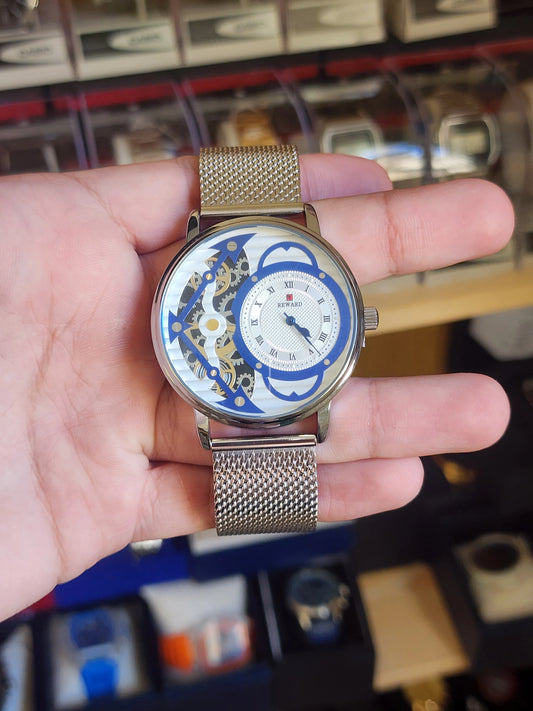 Reward silver skeleton dial