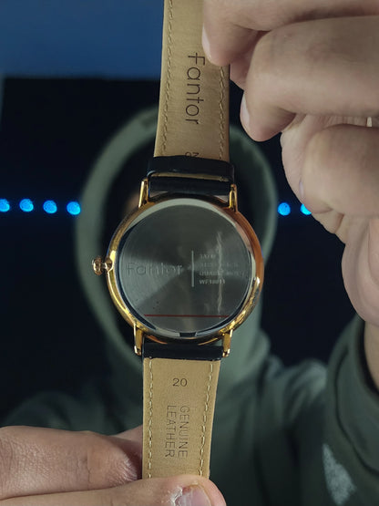 FONTOR black leather bracelet gold case