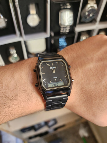 Skmei full black double mode