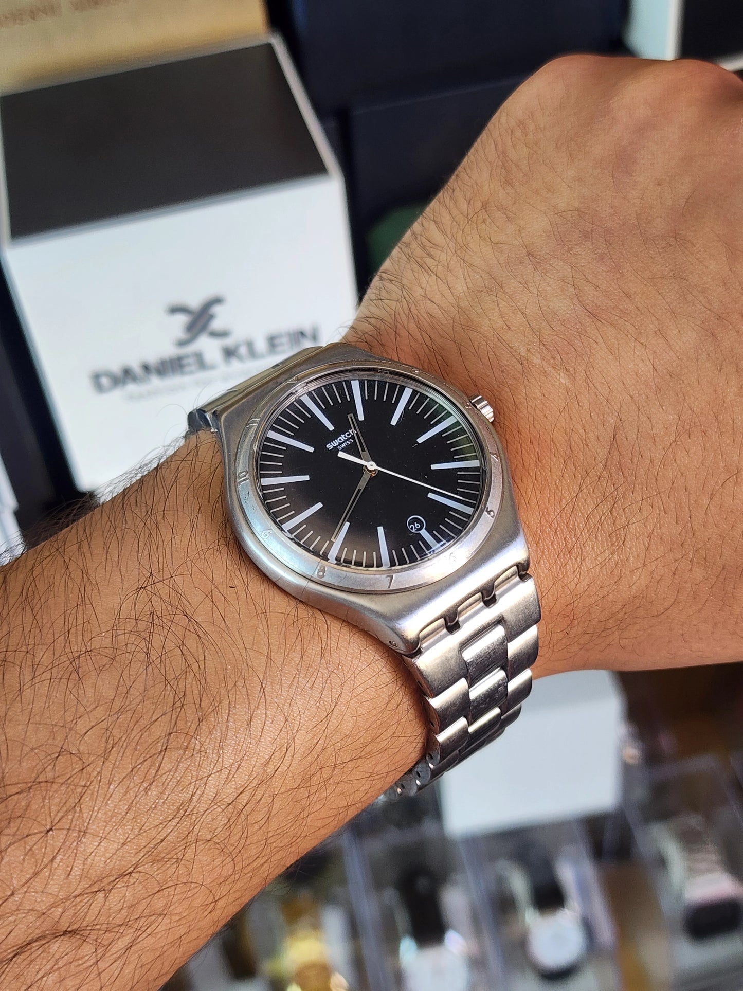 Swatch large simple black dial