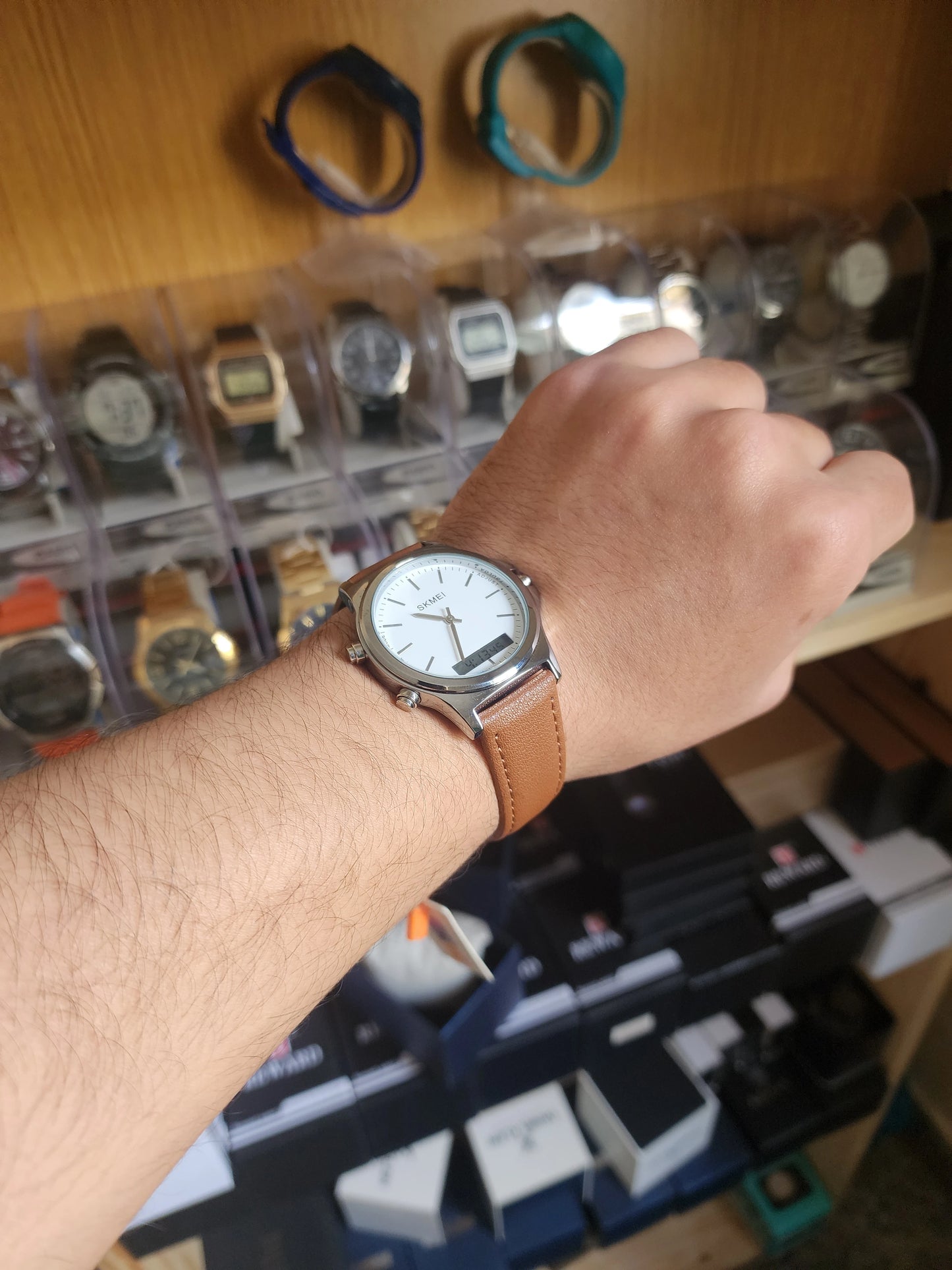 Skmei double model brown leather