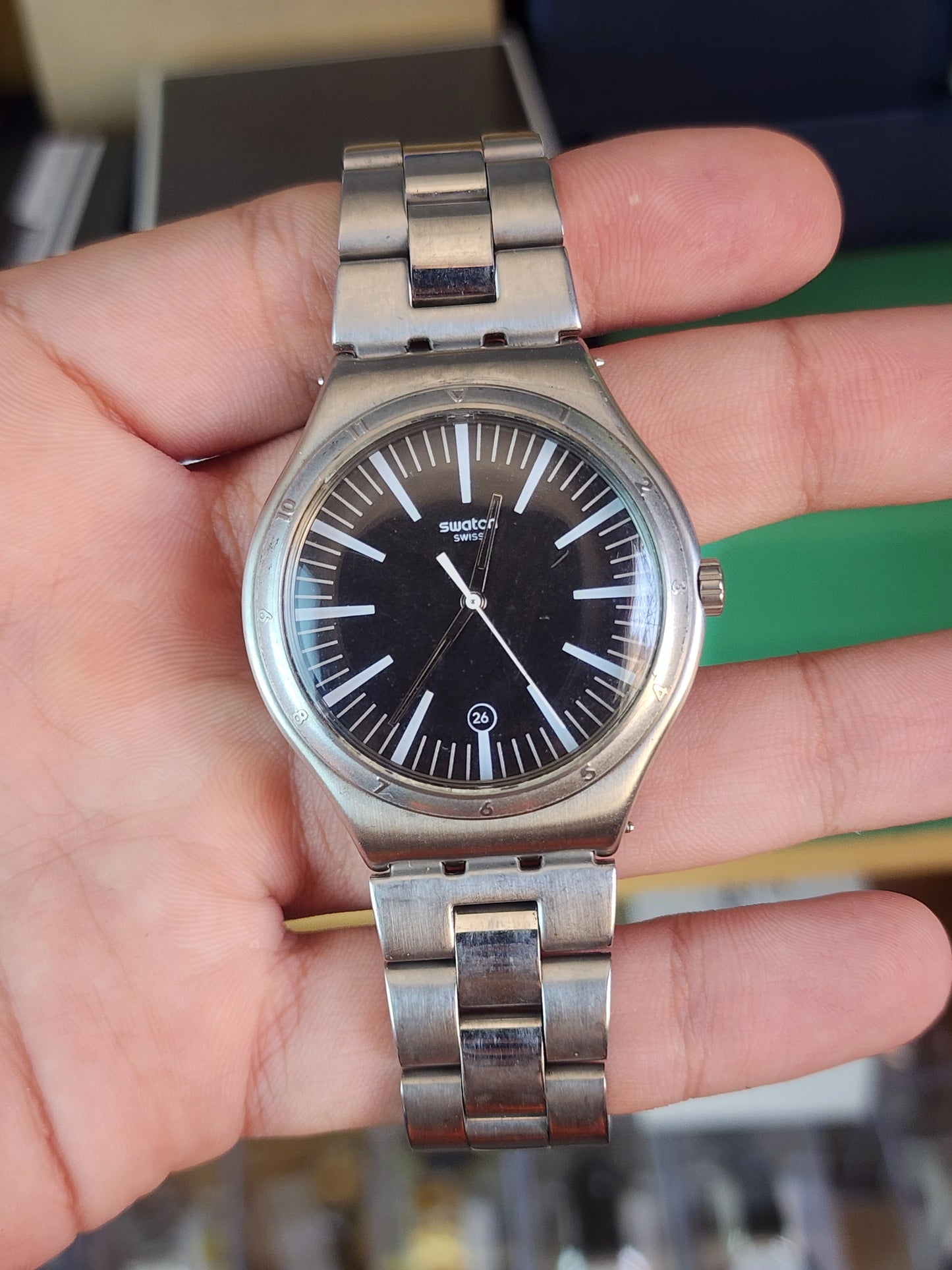Swatch large simple black dial
