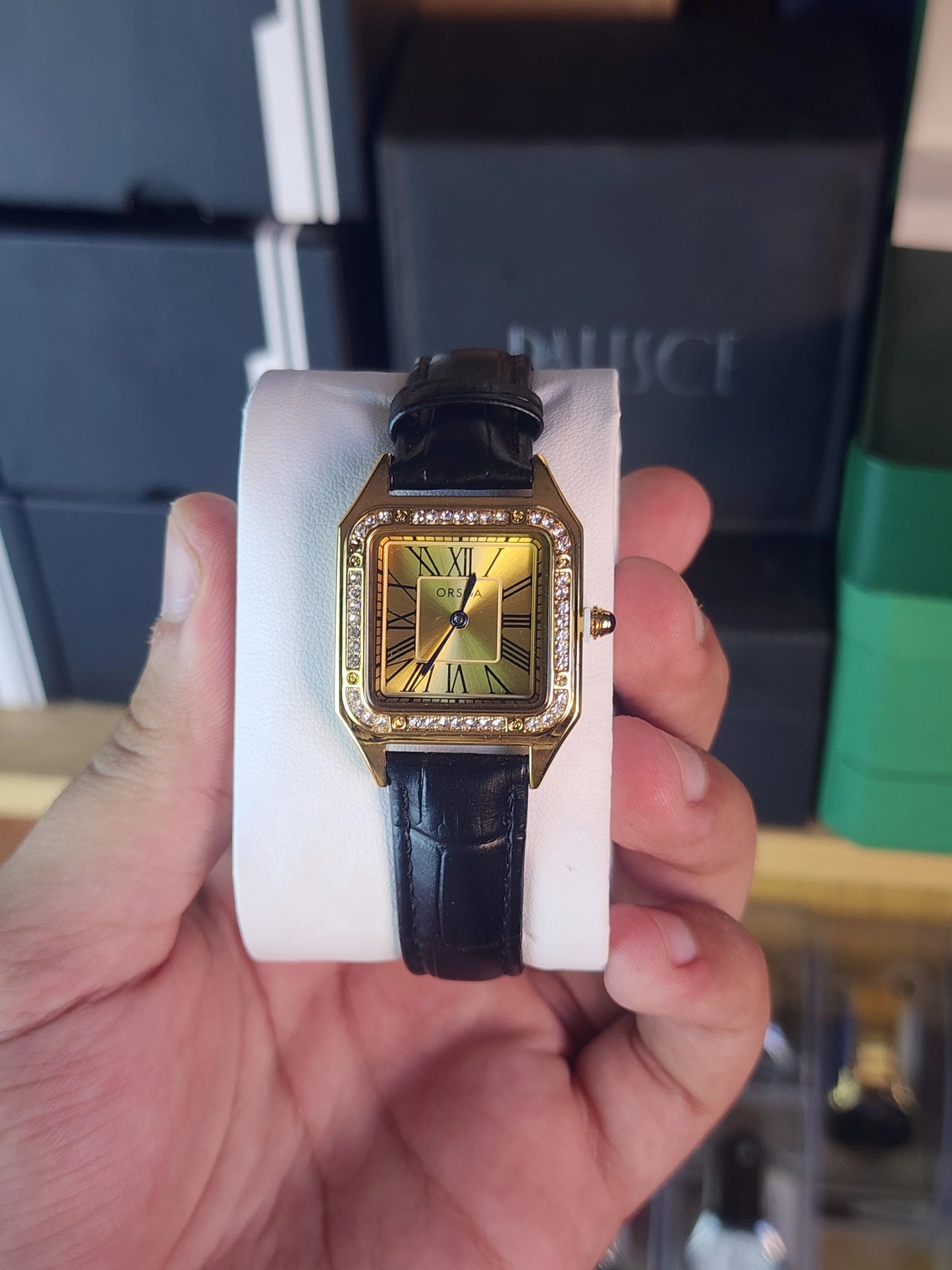 ORSGA women square gold dial