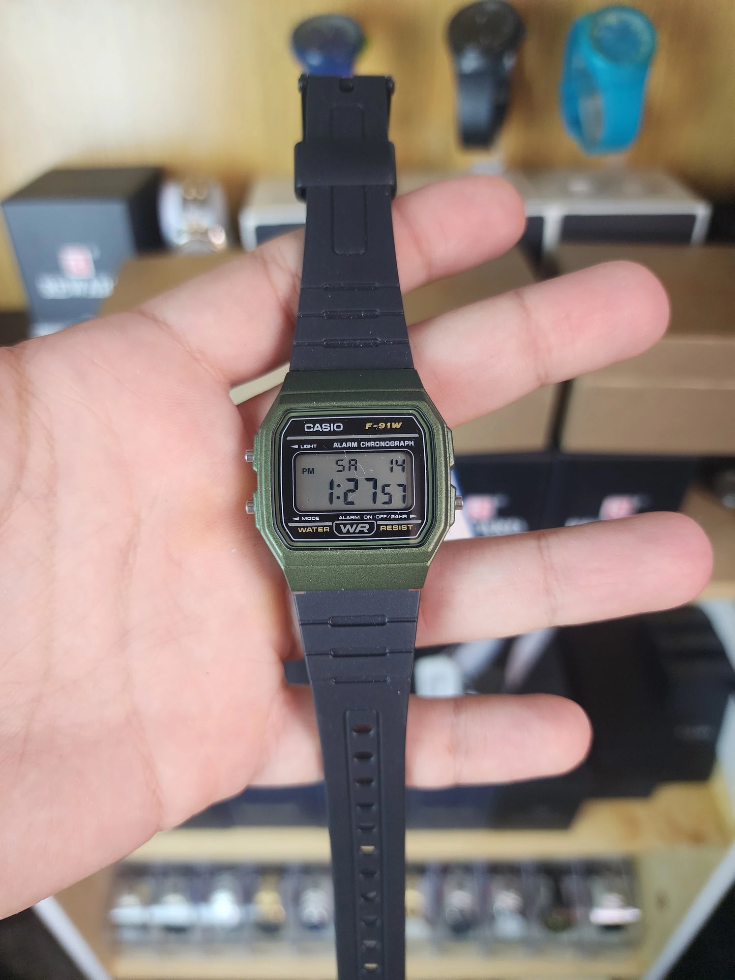 Casio f91w green military