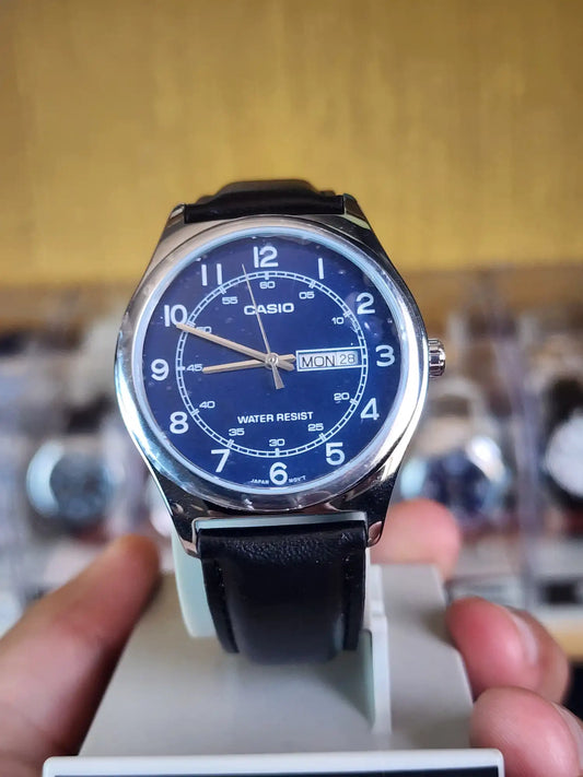 Casio MTP 006 leather blue dial