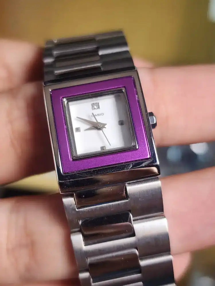 Casio ltp 1317 purple bezel rectangular women