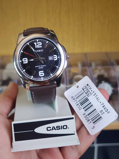 Casio MTP 1314 brown leather black dial
