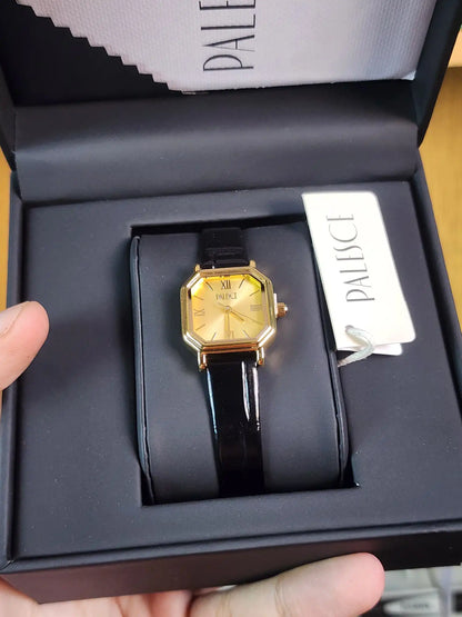 Palesce women vintage black leather gold