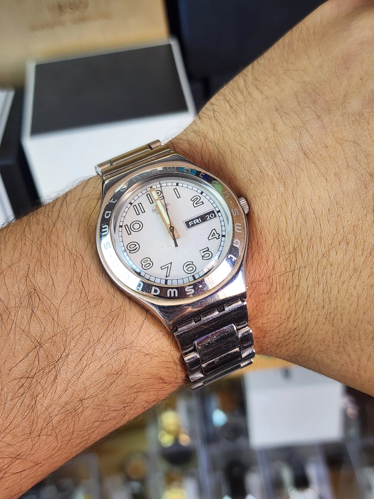 Swatch daydate white dial