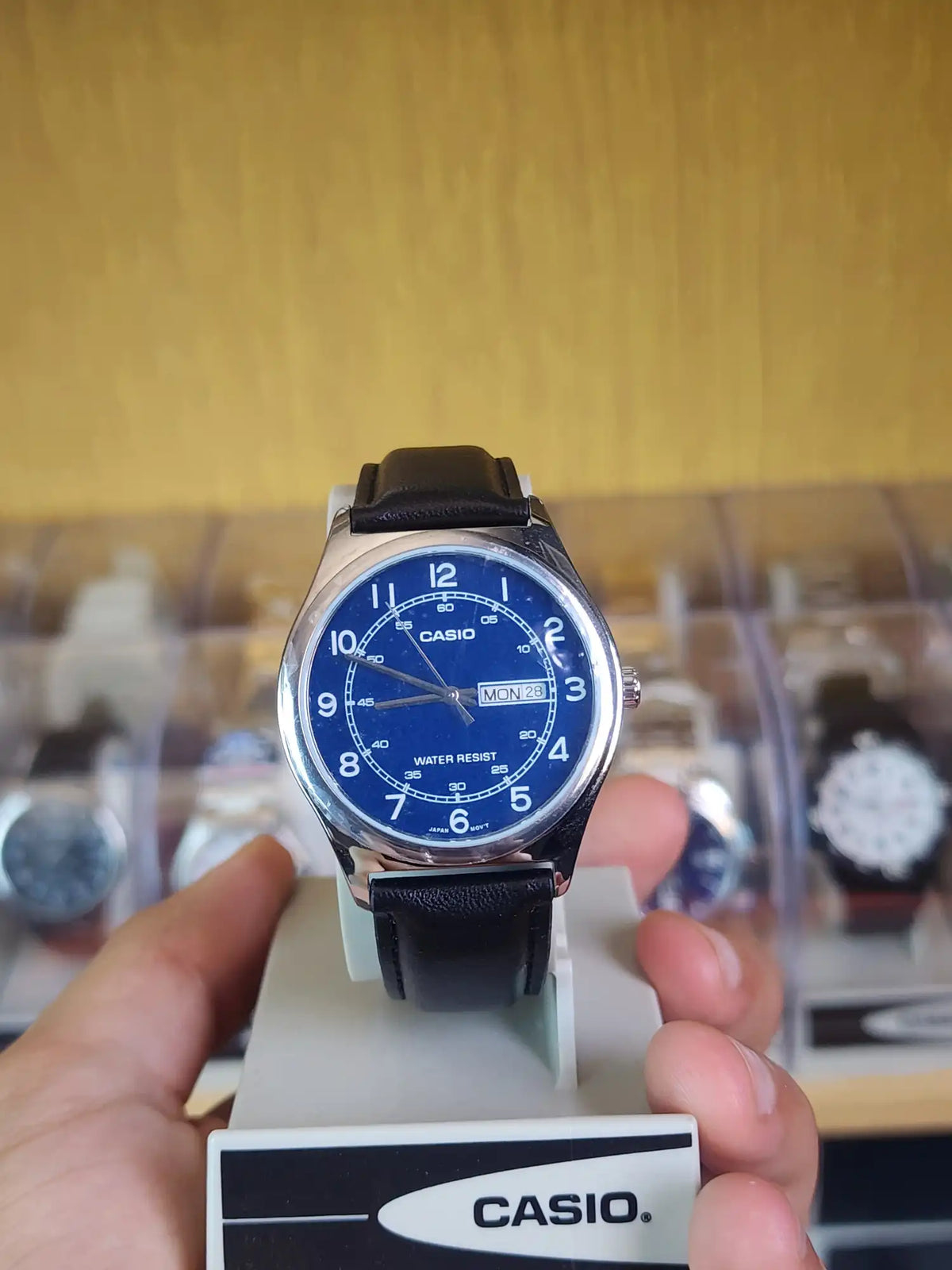 Casio MTP 006 leather blue dial