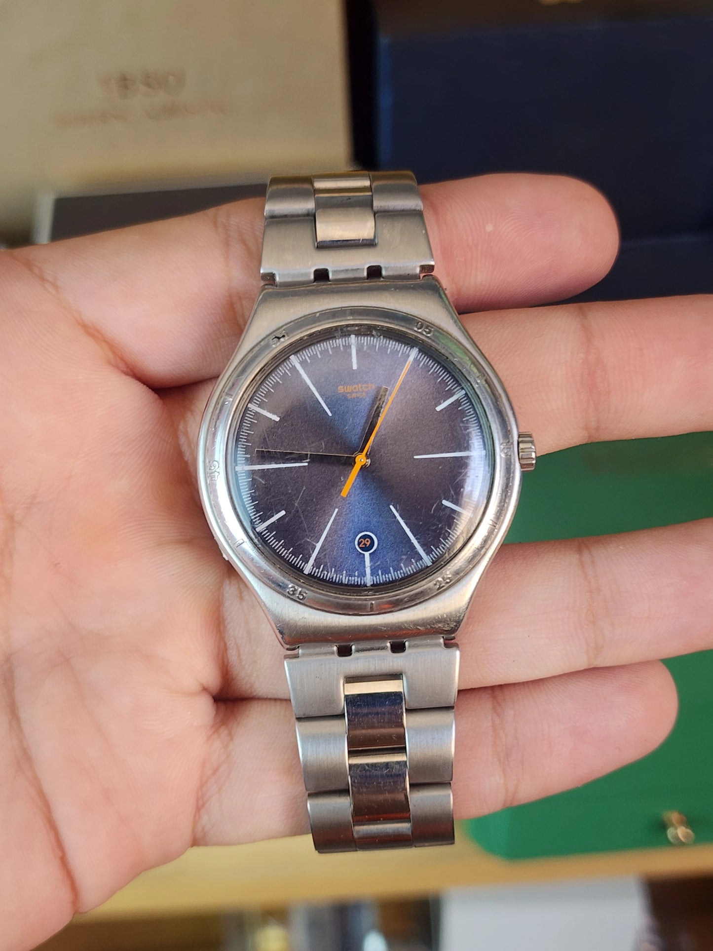 Swatch large blue dial orange touch