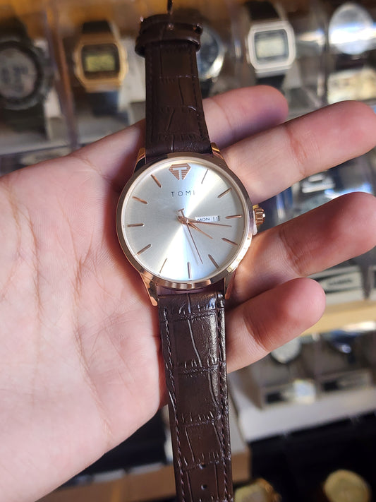 TOMI brown leather gold case