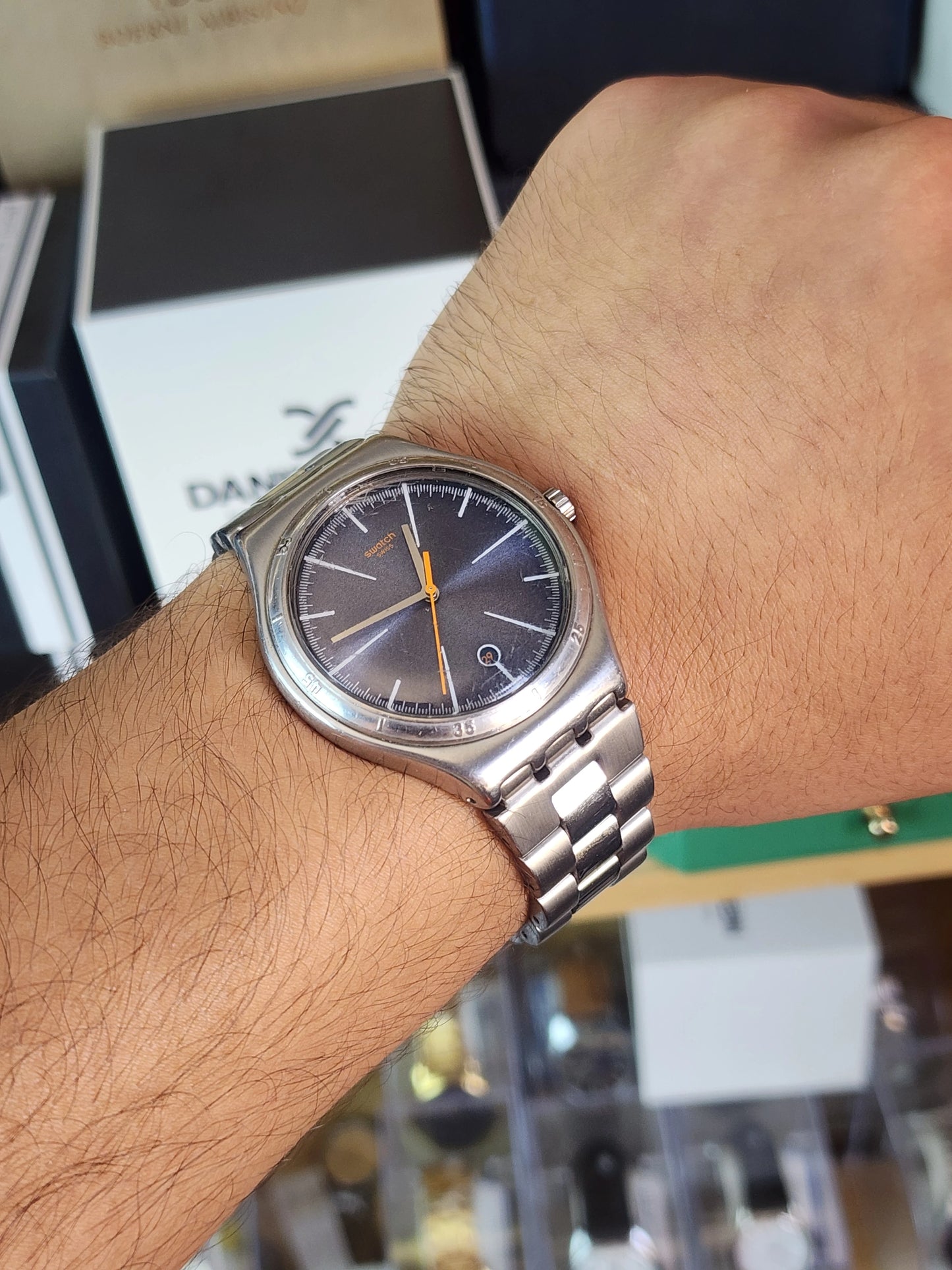 Swatch large blue dial orange touch