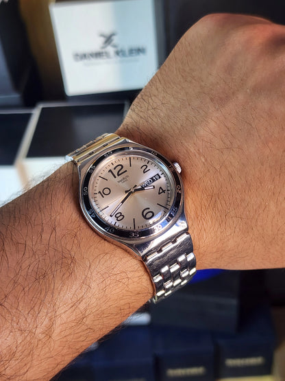 Swatch beige dial black circle
