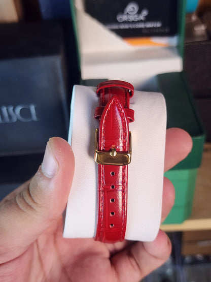 ORSGA women red leather gold dial