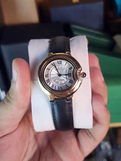 ORSGA women round black leather bronze bezel