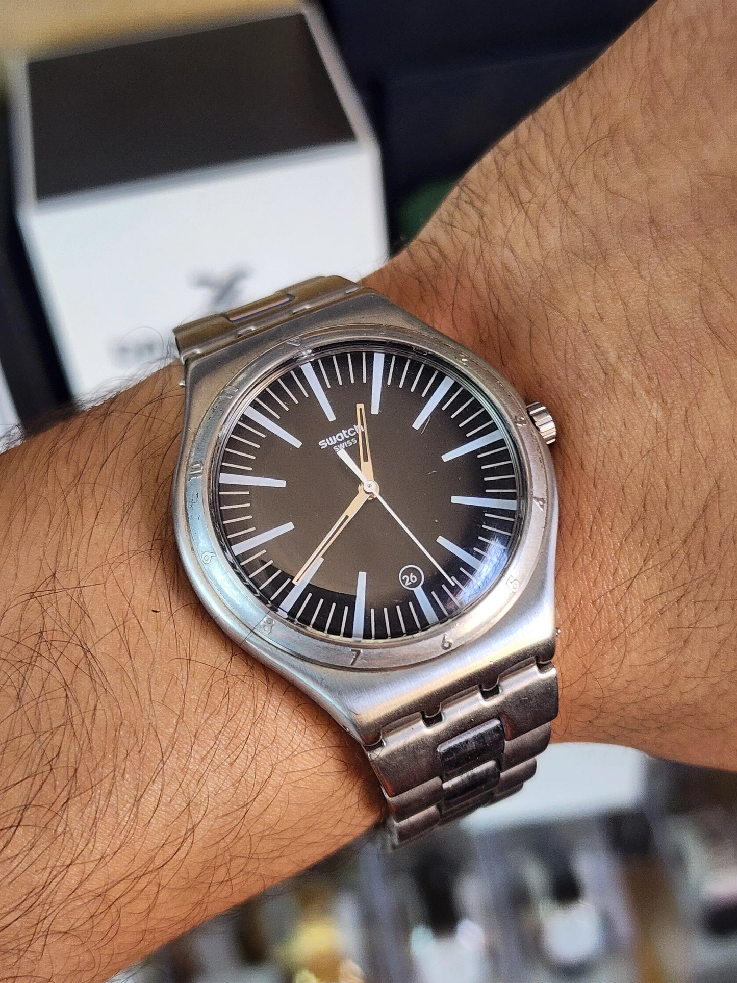 Swatch large simple black dial